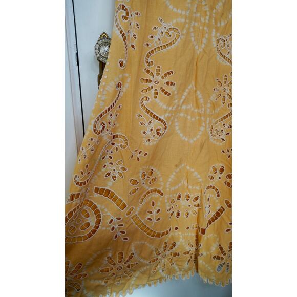 Sea New York Liat Embroidery Dress • Yellow Eyelet Cotton Midi • Boho Chic Sz 14 - Picture 8 of 8